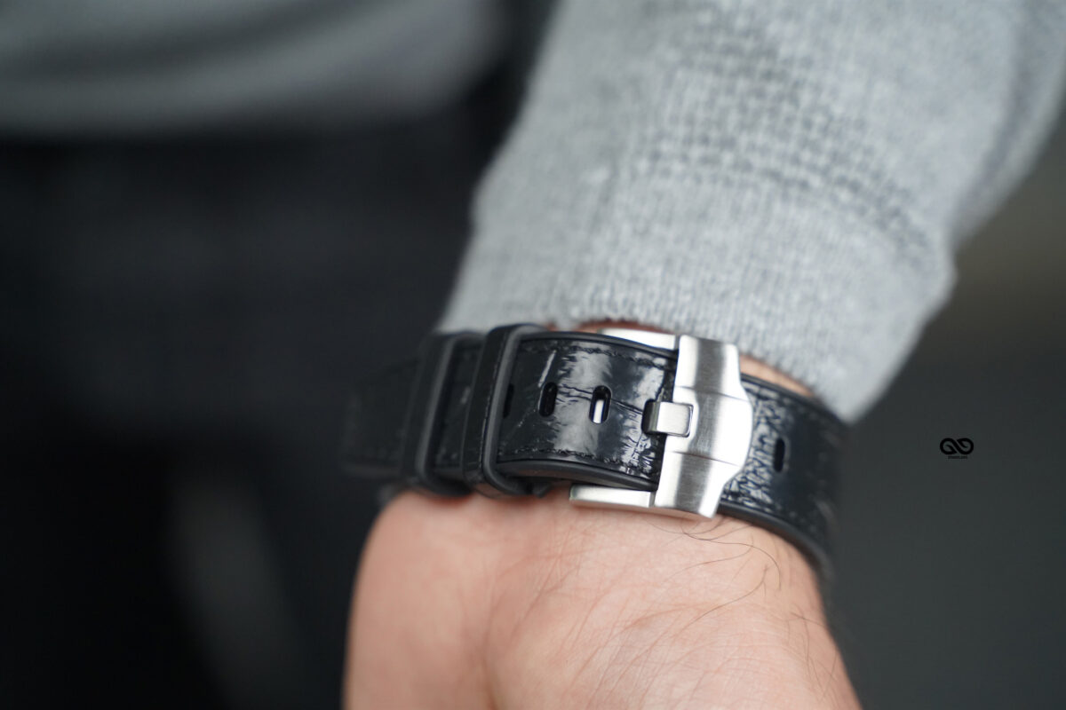 Onyx Black Silicone Faux Leather Strap For Apple Watch 44MM 45MM 46MM Series 4 5 6 7 8 9 10 11 (SE 2 3 Gen)