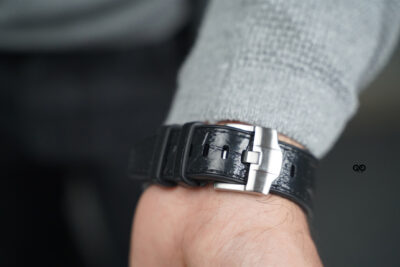 Onyx Black Silicone Faux Leather Strap For Apple Watch 44MM 45MM 46MM Series 4 5 6 7 8 9 10 11 (SE 2 3 Gen)