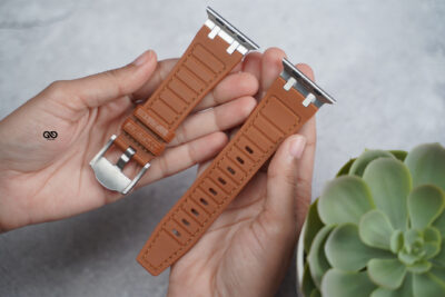 Cinnamon brown Silicone Faux Leather Strap For Apple Watch 49 MM Series Ultra/Ultra 2 /Ultra 3