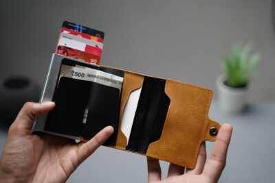 Personalized Vegan Leather Card And Cash Holder with Double Slot Wallet