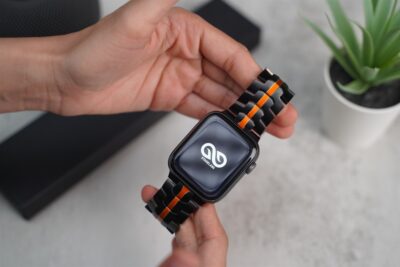 Black/Orange Link Chain Strap For Apple Watch 44MM 45MM 46MM Series 4 5 6 7 8 9 10 11 (SE 2 3 Gen)