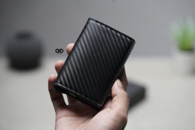 Personalized Slim Carbon Fiber Leather Card Holder with Single Slot Wallet