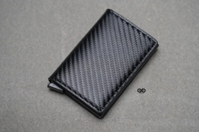 Personalized Slim Carbon Fiber Leather Card Holder with Single Slot Wallet