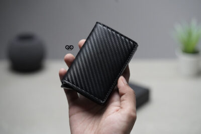 Personalized Slim Carbon Fiber Leather Card Holder with Single Slot Wallet