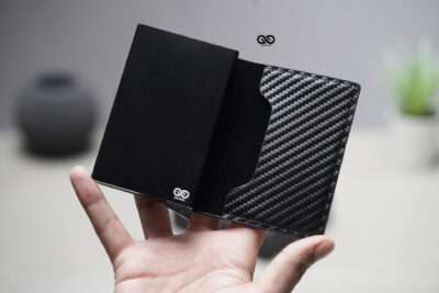 Personalized Slim Carbon Fiber Leather Card Holder with Single Slot Wallet