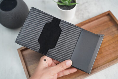 Personalized Slim Carbon Fiber Leather Card Holder with Single Slot Wallet