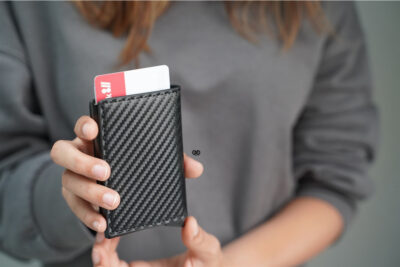 Personalized Slim Carbon Fiber Leather Card Holder with Single Slot Wallet