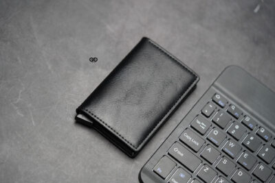 Black Slim Vegan Leather Card Holder with Single Slot Wallet 21 Black Slim Vegan Leather Card Holder with Single Slot Wallet