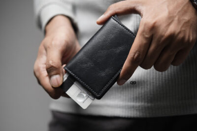 Black Slim Vegan Leather Card Holder with Single Slot Wallet