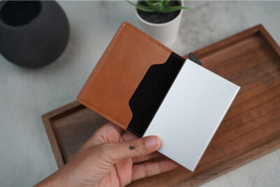 Personalized Slim Vegan Leather Card Holder with Single Slot Wallet