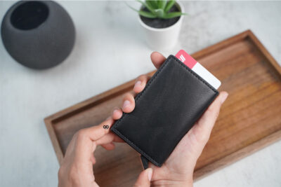 Personalized Slim Vegan Leather Card Holder with Single Slot Wallet