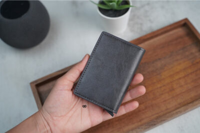 Personalized Slim Vegan Leather Card Holder with Single Slot Wallet