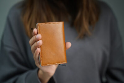 Personalized Slim Vegan Leather Card Holder with Single Slot Wallet
