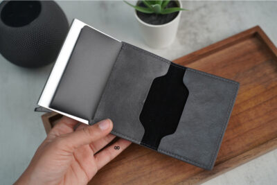 Personalized Slim Vegan Leather Card Holder with Single Slot Wallet