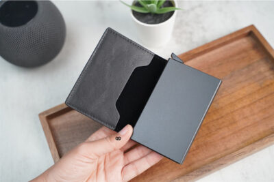 Personalized Slim Vegan Leather Card Holder with Single Slot Wallet