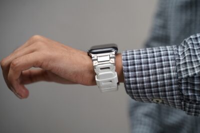 Titanium Buckle Band With White Glow Silicone Strap (it glows in the dark) For Apple Watch 44MM 45MM 46MM Series 4 5 6 7 8 9 10 11 (SE 2 3 Gen)