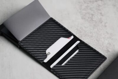 Personalized Slim Carbon Fiber Leather Card Holder with Single Slot Wallet