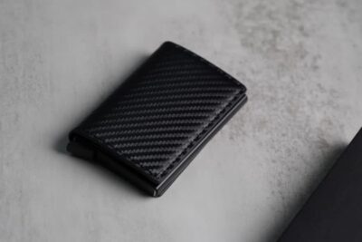 Personalized Slim Carbon Fiber Leather Card Holder with Single Slot Wallet