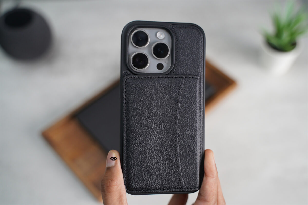 Black Vegan Leather Case With Flip Card For iPhone 14 Pro Max