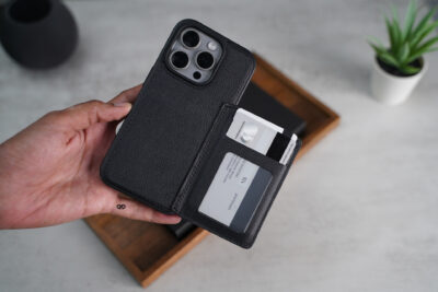 Black Vegan Leather Case With Flip Card For iPhone 14 Pro Max 12 Black Vegan Leather Case With Flip Card For iPhone 14 Pro Max
