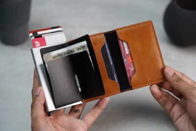 Personalized Slim Vegan Leather Card Holder with Single Slot Wallet