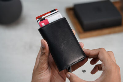 Black Slim Vegan Leather Card Holder with Single Slot Wallet 20 Black Slim Vegan Leather Card Holder with Single Slot Wallet