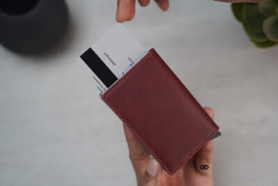 Personalized Slim Vegan Leather Card Holder with Single Slot Wallet