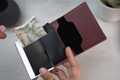 Personalized Slim Vegan Leather Card Holder with Single Slot Wallet
