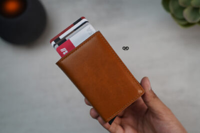 Personalized Slim Vegan Leather Card Holder with Single Slot Wallet