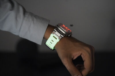Titanium Buckle Band With White Glow Silicone Strap (it glows in the dark) For Apple Watch 49 MM Series Ultra/Ultra 2