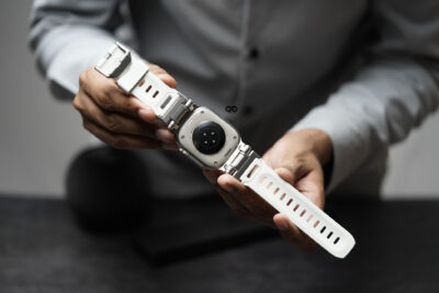 Titanium Buckle Band With White Glow Silicone Strap (it glows in the dark) For Apple Watch 49 MM Series Ultra/Ultra 2