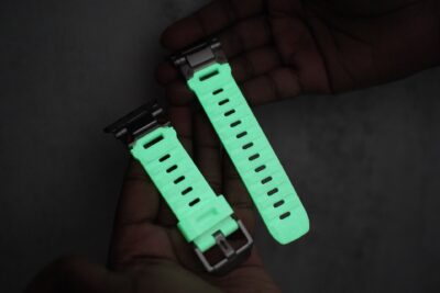 Titanium Buckle Band With White Glow Silicone Strap (it glows in the dark) For Apple Watch 44MM 45MM 46MM Series 4 5 6 7 8 9 10 11 (SE 2 3 Gen)