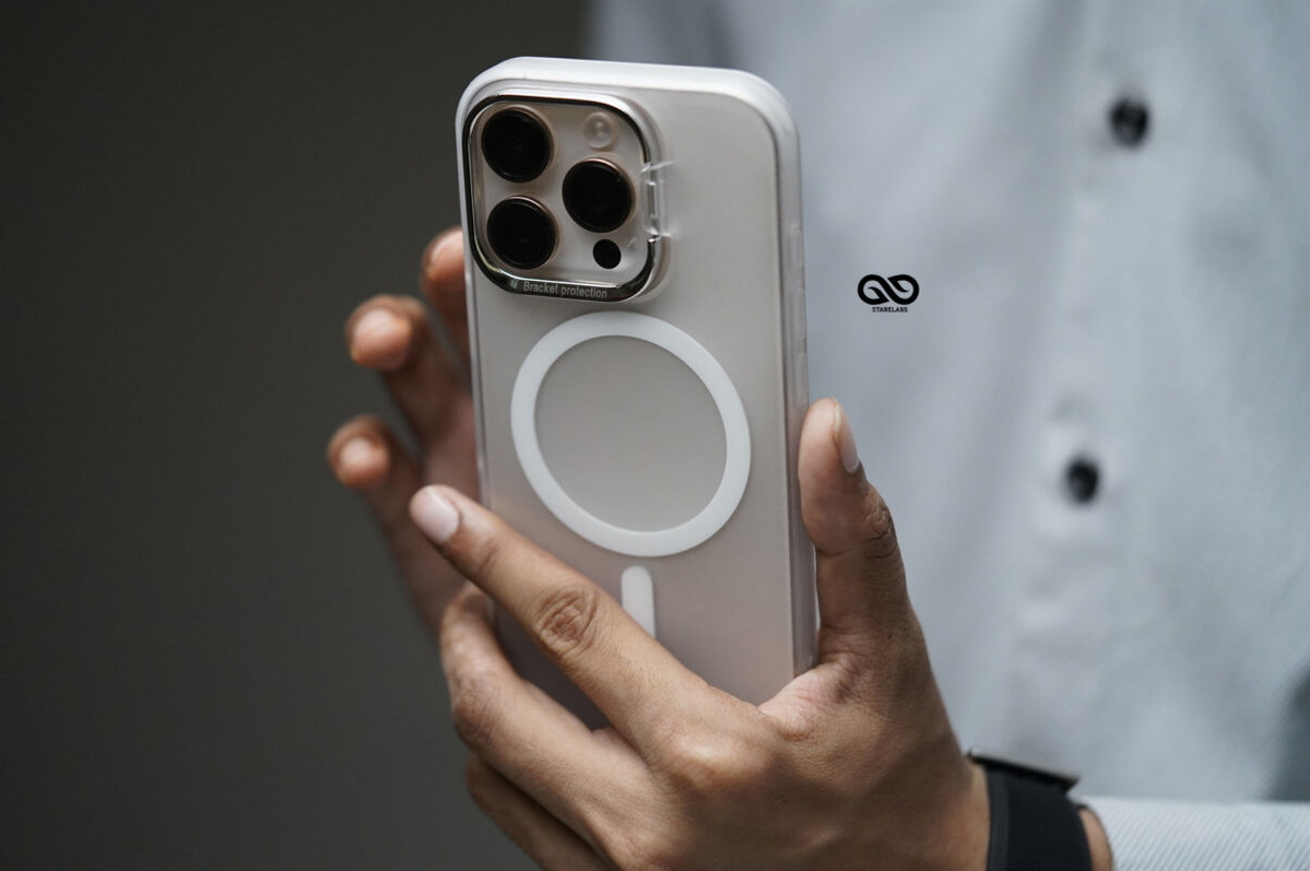 Frosted White Magsafe Matte Finish Case with Kickstand Ring Feature For iPhone 16/16Pro/16ProMax