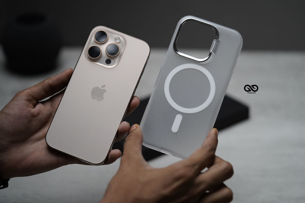 Frosted White Magsafe Matte Finish Case with Kickstand Ring Feature For iPhone 16/16Pro/16ProMax