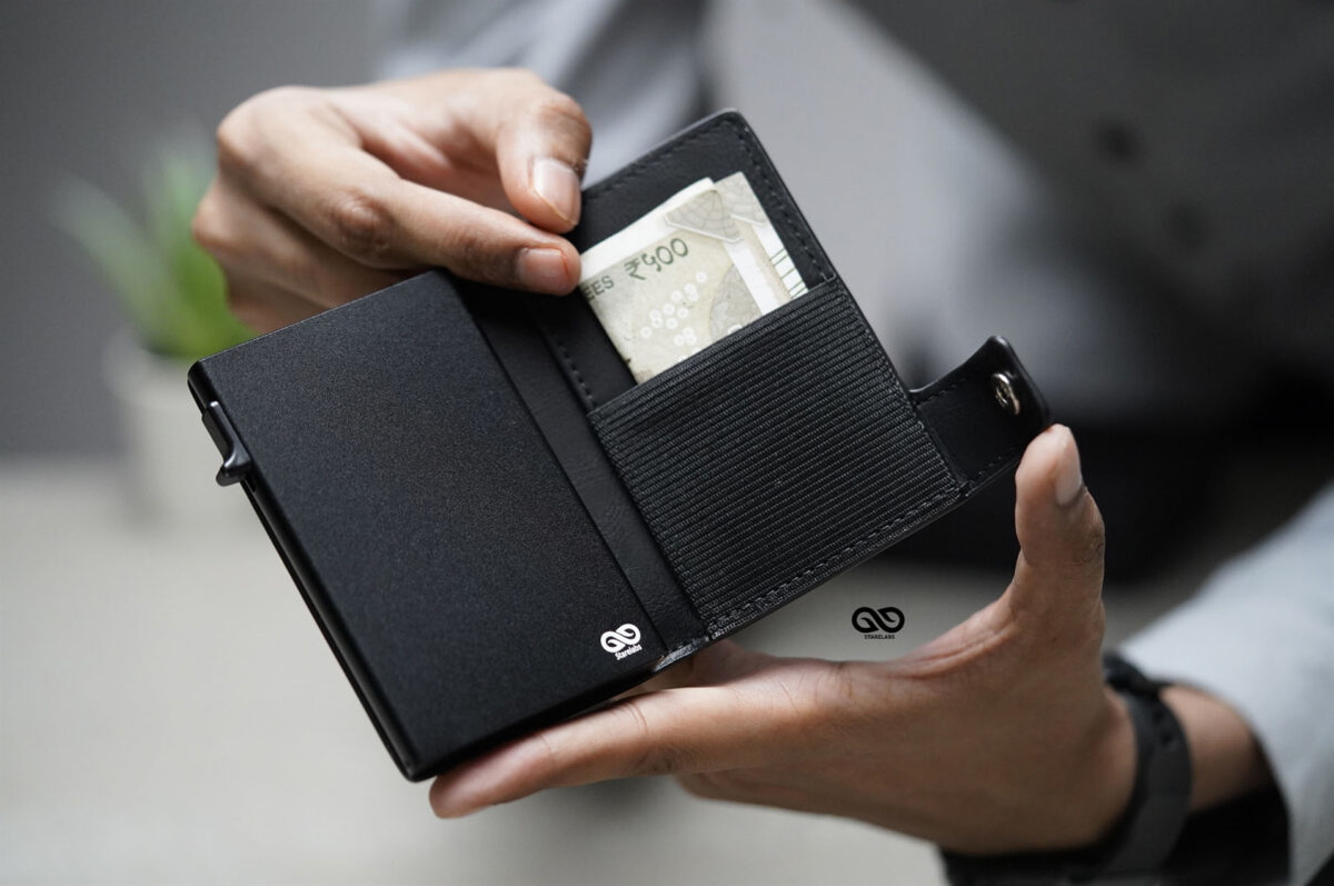 Classic Slim Vegan leather Minimalistic Pop Up Card and Cash Holder