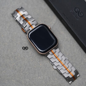 Titanium/Orange Link Chain Strap For Apple Watch 44MM 45MM 46MM Series 4 5 6 7 8 9 10 11 (SE 2 3 Gen)