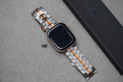 Titanium/Orange Link Chain Strap For Apple Watch 44MM 45MM 46MM Series 4 5 6 7 8 9 10 11 (SE 2 3 Gen)