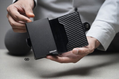 Personalized Carbon Fiber Leather Card and Cash Holder with Double Slot Wallet