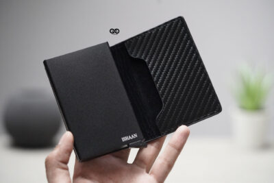 Personalized Slim Carbon Fiber Leather Card Holder with Single Slot Wallet