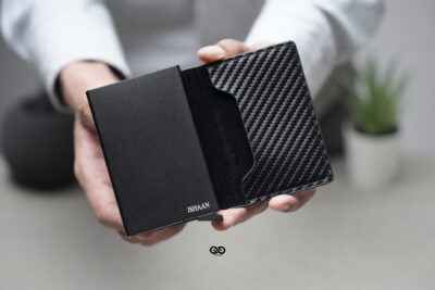 Personalized Slim Carbon Fiber Leather Card Holder with Single Slot Wallet