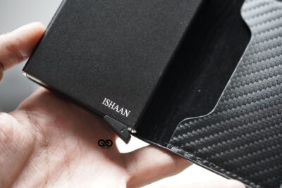 Personalized Slim Carbon Fiber Leather Card Holder with Single Slot Wallet
