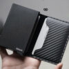 Personalized Slim Carbon Fiber Leather Card Holder with Single Slot Wallet