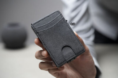 Personalized Grey Texture Ultra Slim Wallet With Money Clip