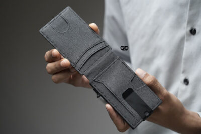 Personalized Grey Texture Ultra Slim Wallet With Money Clip