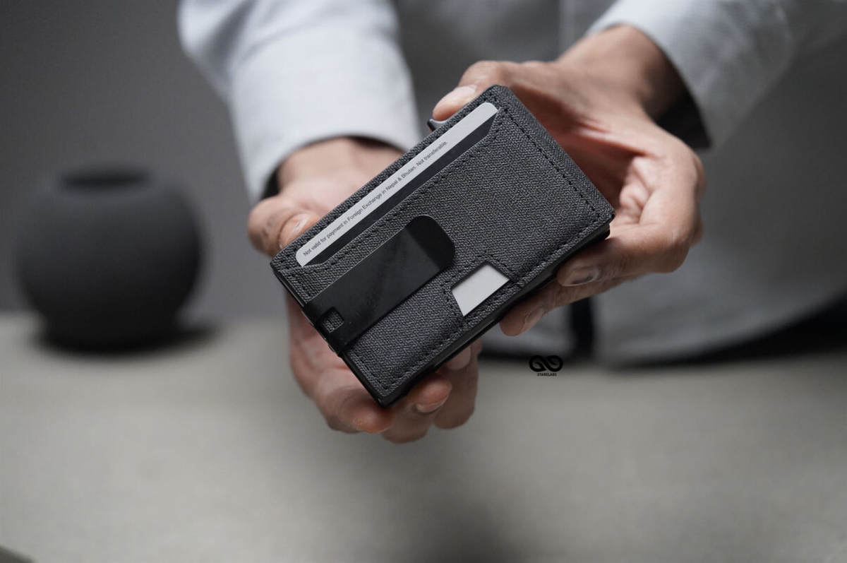 Personalized Grey Texture Ultra Slim Wallet With Money Clip