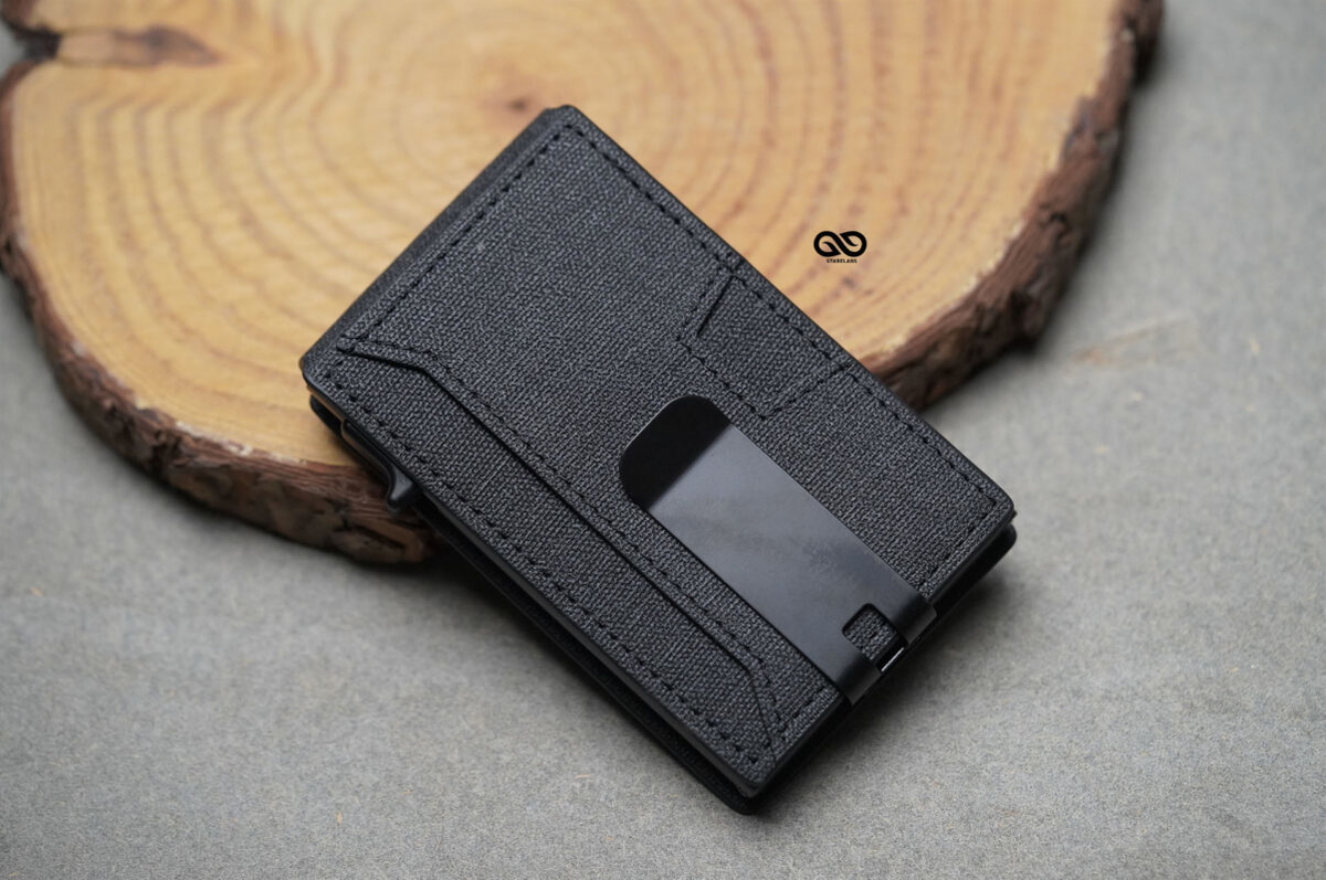 Personalized Grey Texture Ultra Slim Wallet With Money Clip