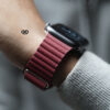 Wine Red Magnetic Leather Loop for Apple Watch 42MM 41MM 40MM Series 4 5 6 7 8 9 10 11 SE SE 2 Gen