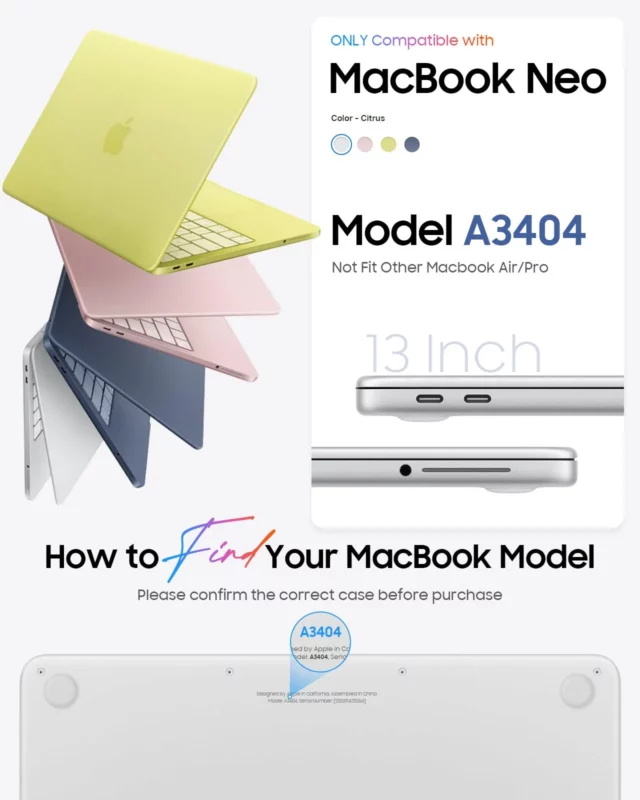 Case For MacBook Neo 13 inch with A18 Pro Chip A3404 (Without Logo cut)