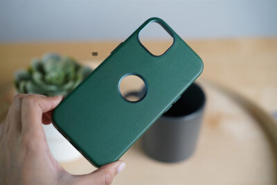 Grainy Textured Vegan Leather Case with Logo Cut for iPhone 13