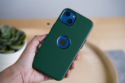 Grainy Textured Vegan Leather Case with Logo Cut for iPhone 13